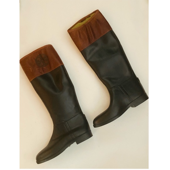 Tory Burch- Diana riding rain Boots with leather top- size 8 -  Like new. - Picture 5 of 10